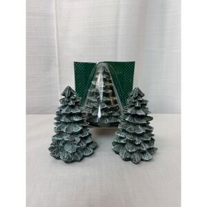 Vintage Kmart Holiday Trimmings Village Trees Set of 3 Green Frosted Evergreen